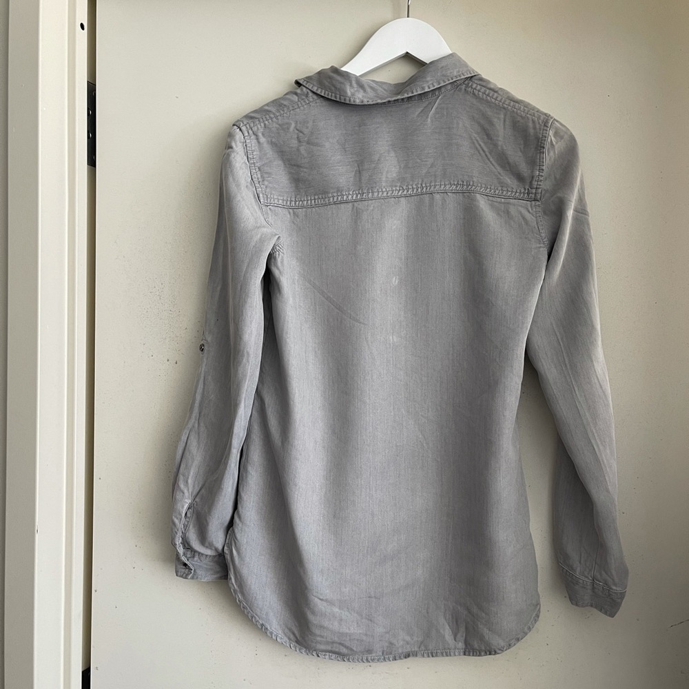 Zara Basic Grey Denim Button Down Shirt - image 2